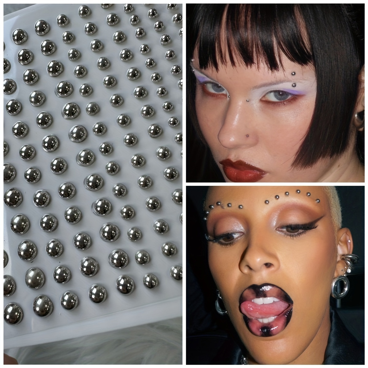 

1sheet Cool Punk Y2k Trendy Silvery Simulation Studs Acrylic Stickers For Ear Studs, Nose Studs, Eye Studs Women Girls Casual Makeup Patches