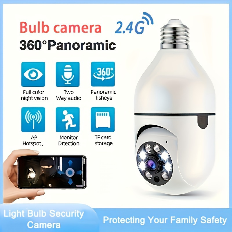   hd e27 light bulb camera with auto tracking   night vision two way audio wifi enabled 1080p resolution     ideal easter or christmas gift details 1