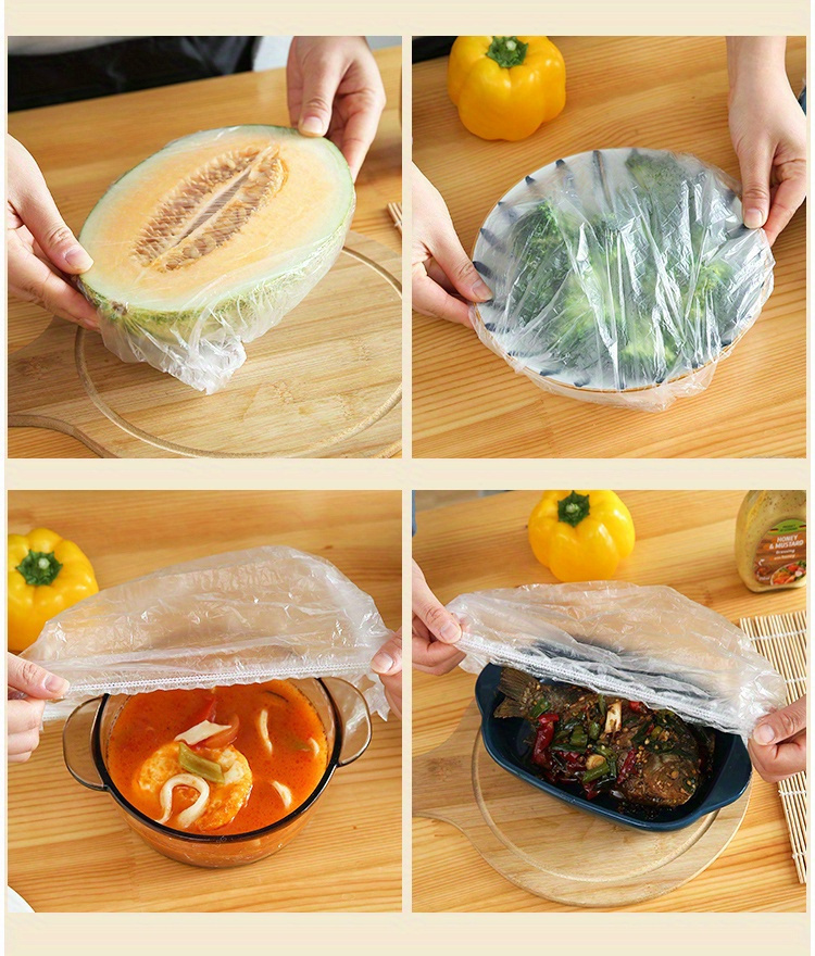 100pcs disposable food covers leak proof dust proof odor resistant plastic wrap for   fruits vegetables   kitchen storage restaurant use details 6