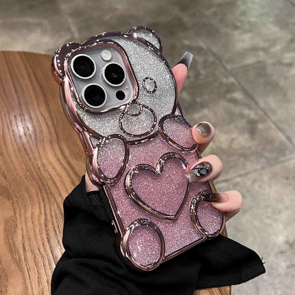 

glitter Magic" Sparkling Glitter Heart Bear Case - Full Coverage Shockproof Tpu Protector For 15/14/13/12/11 Pro Max