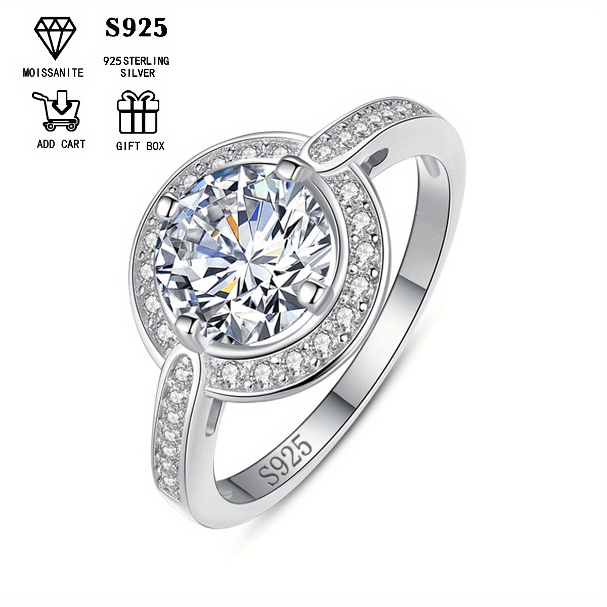 about   silver s925 hypoallergenic 2ct 3ct moissanite round diamond crossing ring arm ring womens ring proposal anniversary valentines day gift   all match jewelry light   gifts for girls holiday gifts great gift box details 0