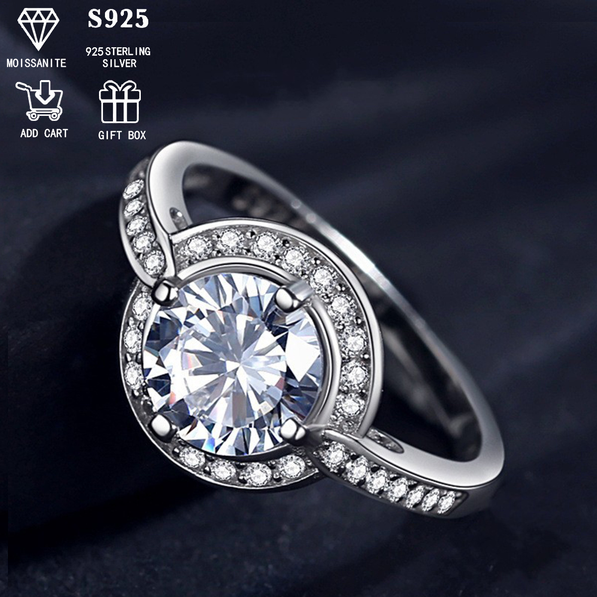 about   silver s925 hypoallergenic 2ct 3ct moissanite round diamond crossing ring arm ring womens ring proposal anniversary valentines day gift   all match jewelry light   gifts for girls holiday gifts great gift box details 1