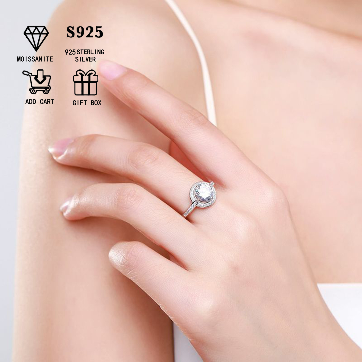 about   silver s925 hypoallergenic 2ct 3ct moissanite round diamond crossing ring arm ring womens ring proposal anniversary valentines day gift   all match jewelry light   gifts for girls holiday gifts great gift box details 3