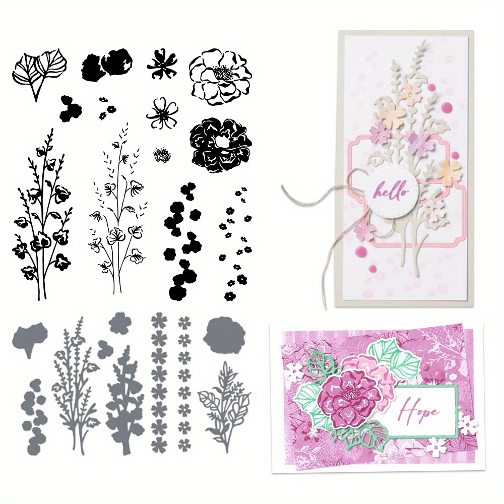 

Flower Of Beauty Clear Stamps And Metal Dies Set For Diy Greeting Card Decoration - Versatile Crafting Stencil Kit For Handmade Gifts, Blessings, Birthday, And Thank You Cards