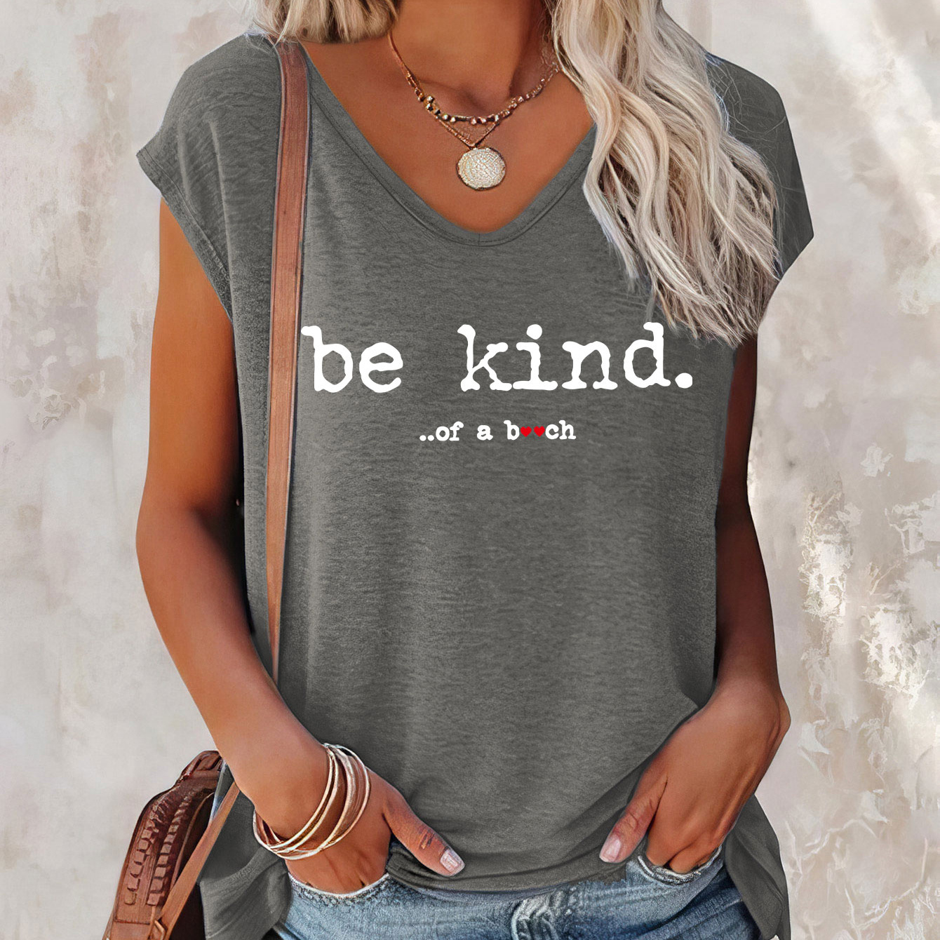 

Be Kind Letter Print Cap Sleeve Top, Casual Top For Summer & Spring, Women's Clothing