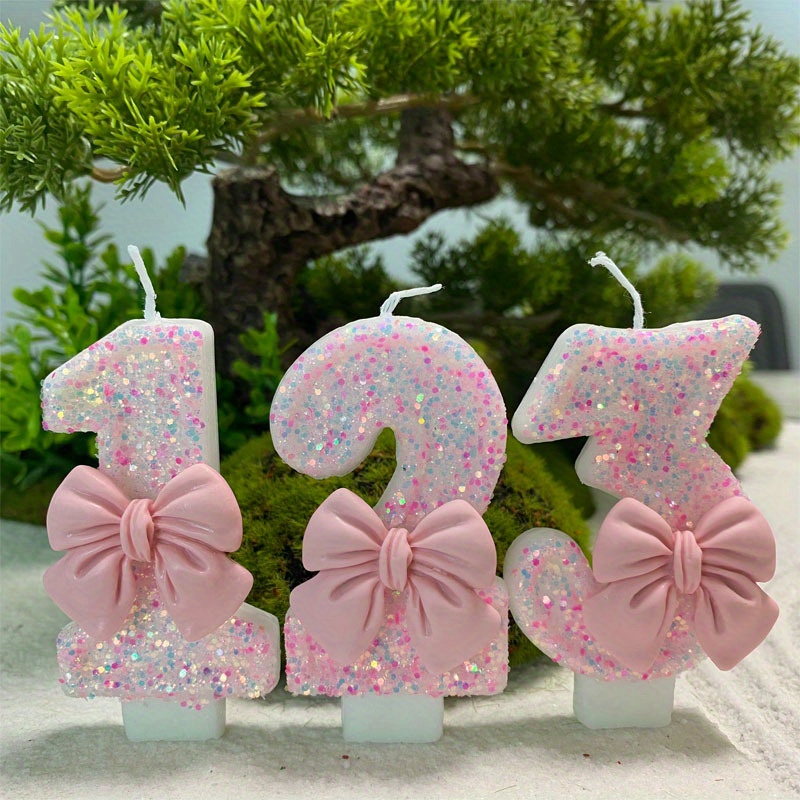 

1pc Creative Number Candle Pink Color Bow Shape Birthday Candle Celebration Candle For Birthday Party Countdown Party Decor Valentine's Day