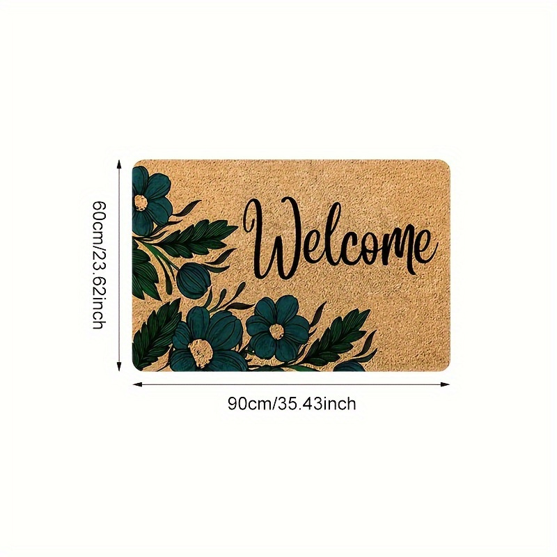 TEMU Welcome Home Floral Door Mat - Anti-slip, Stain-resistant Polyester With Sponge Backing, Entryway, Kitchen, Living Room & More - Brown