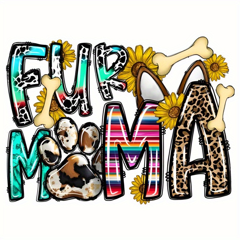 

Fur Mama Heat Transfer Stickers, 1/2pcs Multicolor Plastic Iron-on Transfers For Diy T-shirt, Jeans, Jackets, Hats, Bags - Animal Print And Floral Design