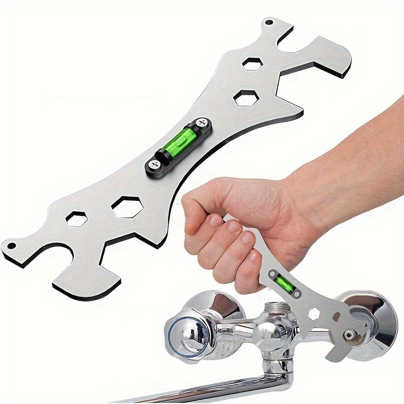 

1pc Universal Multifunctional Bathroom Wrench, Hexagonal Design With Embedded Level Tool, Stainless Steel, Durable Hand Tool For Tightening And Loosening Nuts