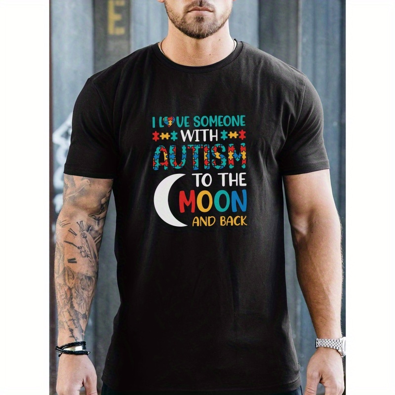 

Men's Casual Fashion Short Sleeve T-shirt, Versatile Fashion Crew Neck Tee, Trendy Streetwear With Stylish Autism Print