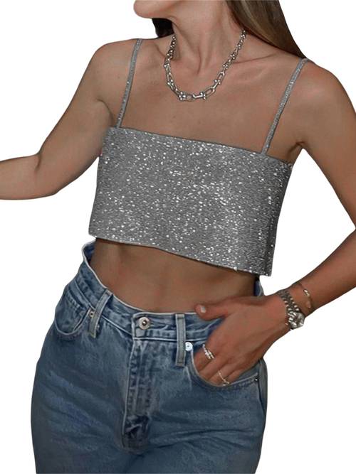 sexy sequin camisole low cut suspender crop tank for women clothing