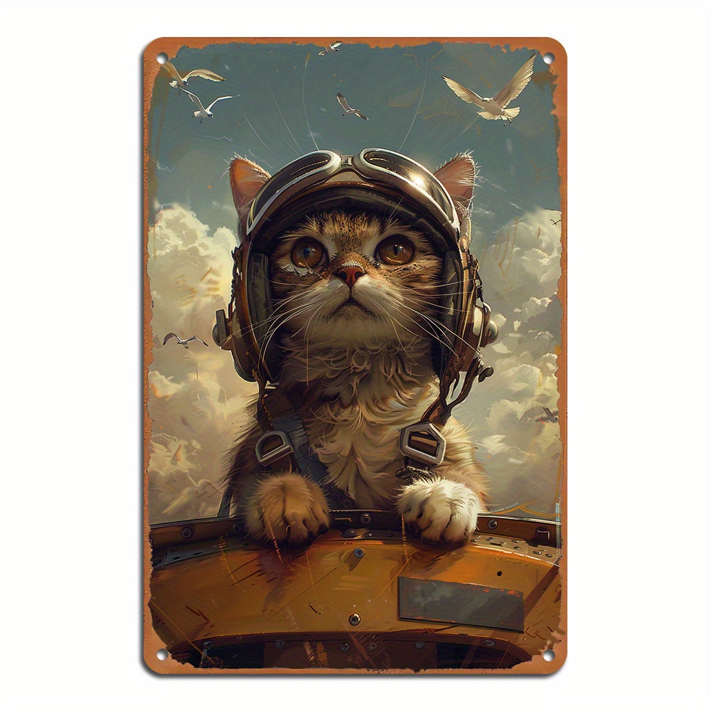 

1pc 8x12inch/20x30cm Funny Cat Metal Tin Sign, Vintage Wall Hanging Plaque For Garden Decor