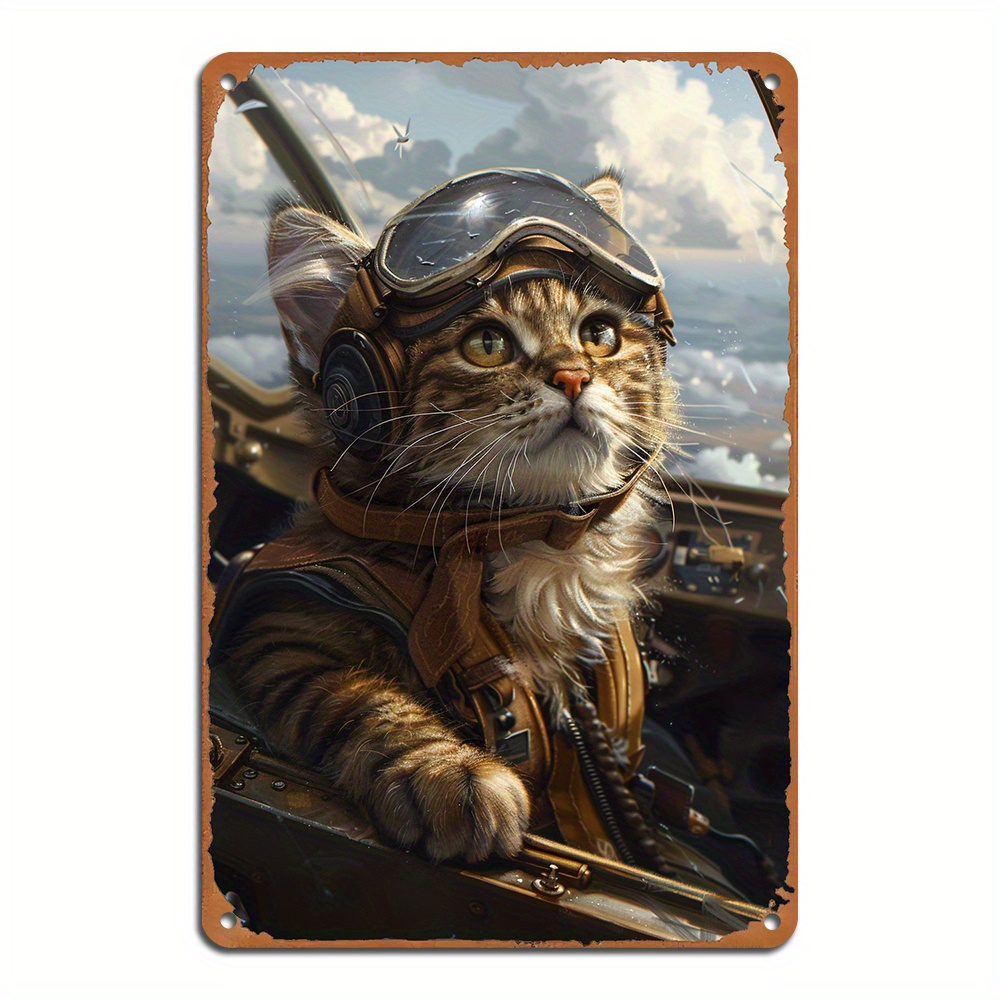 

1pc 8x12inch/20x30cm Funny Cat Metal Tin Sign, Vintage Wall Hanging Plaque For Garden Decor