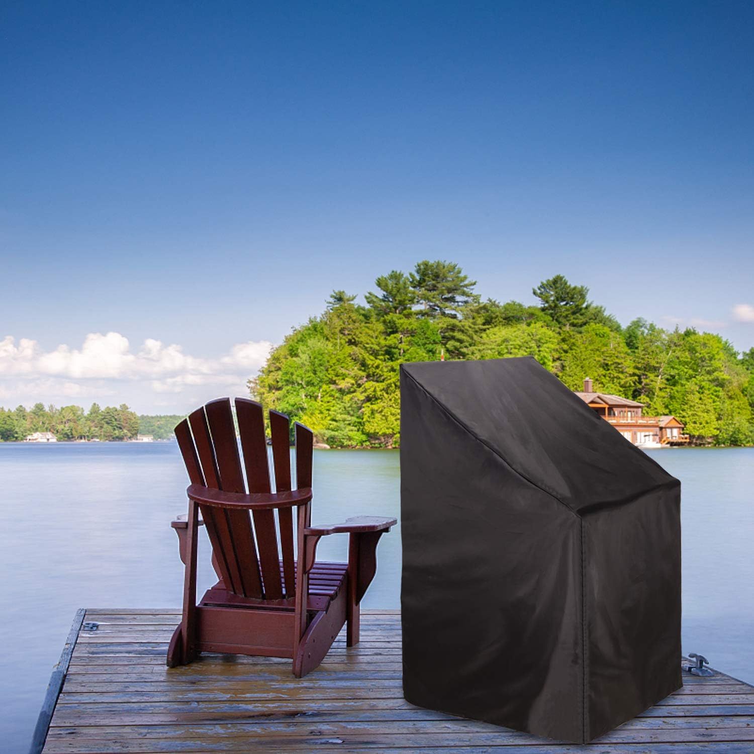 

Lot de 1 housse de chaise empilable en tissu Oxford 210D - Protection imperméable pour meubles de patio d'extérieur, anti-poussière et protection UV, noir