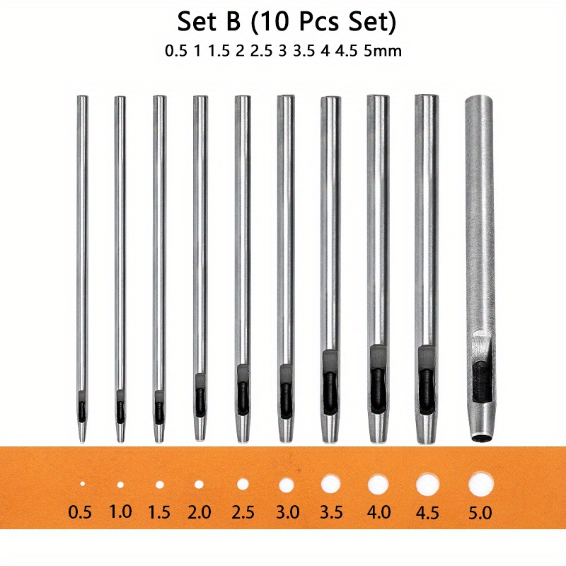 TEMU Ensemble de poinçons creux en acier au WUTA - 5-15 pcs Ensemble d'outils de poinçonnage de trous ronds pour la maroquinerie, de montre, les