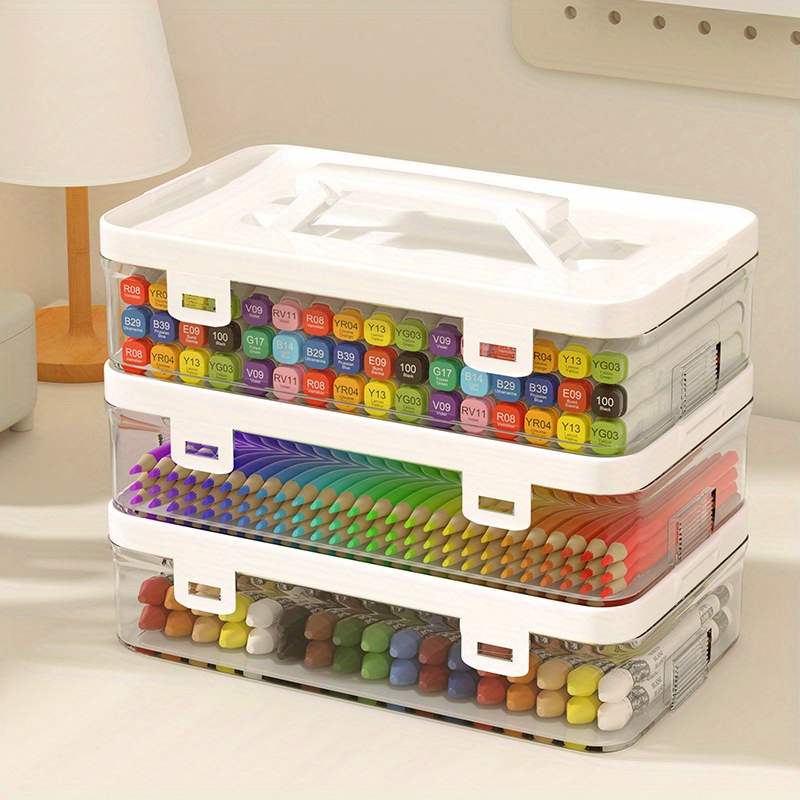 

Organisateur de en Plastique Blanc Premium - Rangement de Bureau Portable pour Crayons de Couleur, Crayons de & Fournitures d'Art - Transparent, Design Empilable