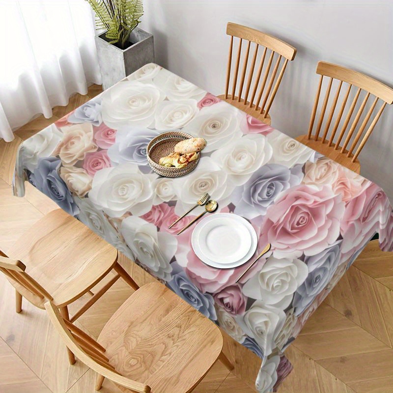 

1pc, Table Cover, Romantic Rose Flower Pattern Tablecloth, Waterproof And Stain Resistant Table Cloth, Kitchen Restaurant Party And Yard Tablecloth, Suitable For Indoor