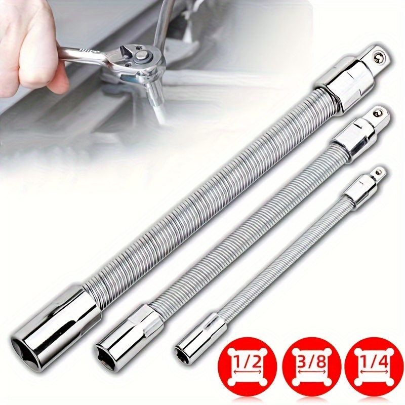 

3pcs Universal Wrench Socket: Flexible Shaft, Extension Rod, And Force Connecting Rod, Suitable For Home And Motorcycle Maintenance