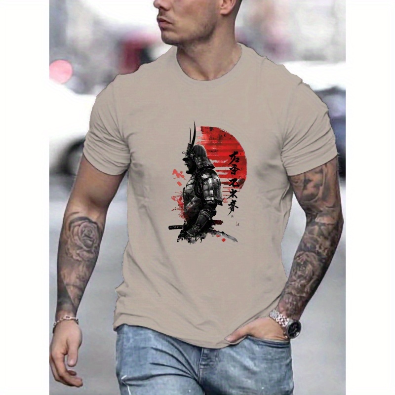 

Samurai Warrior Print Tee Shirt, Tees For Men, Casual Short Sleeve T-shirt For Summer