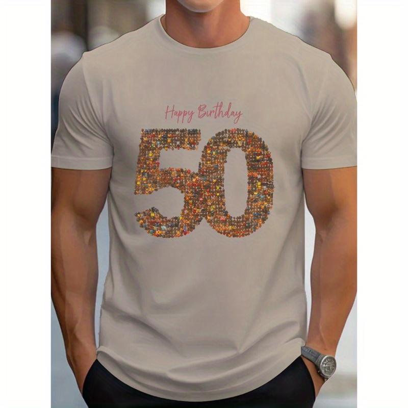 

50th Birthday Print Tee Shirt, Tees For Men, Casual Short Sleeve T-shirt For Summer