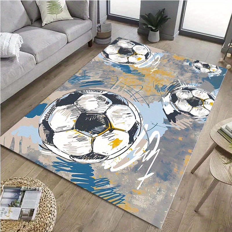 tapete decorativo con temática de fútbol para - lavable,  , antideslizante, con diseño abstracto de fútbol,   para dormitorio, uso interior, área de juego y   0