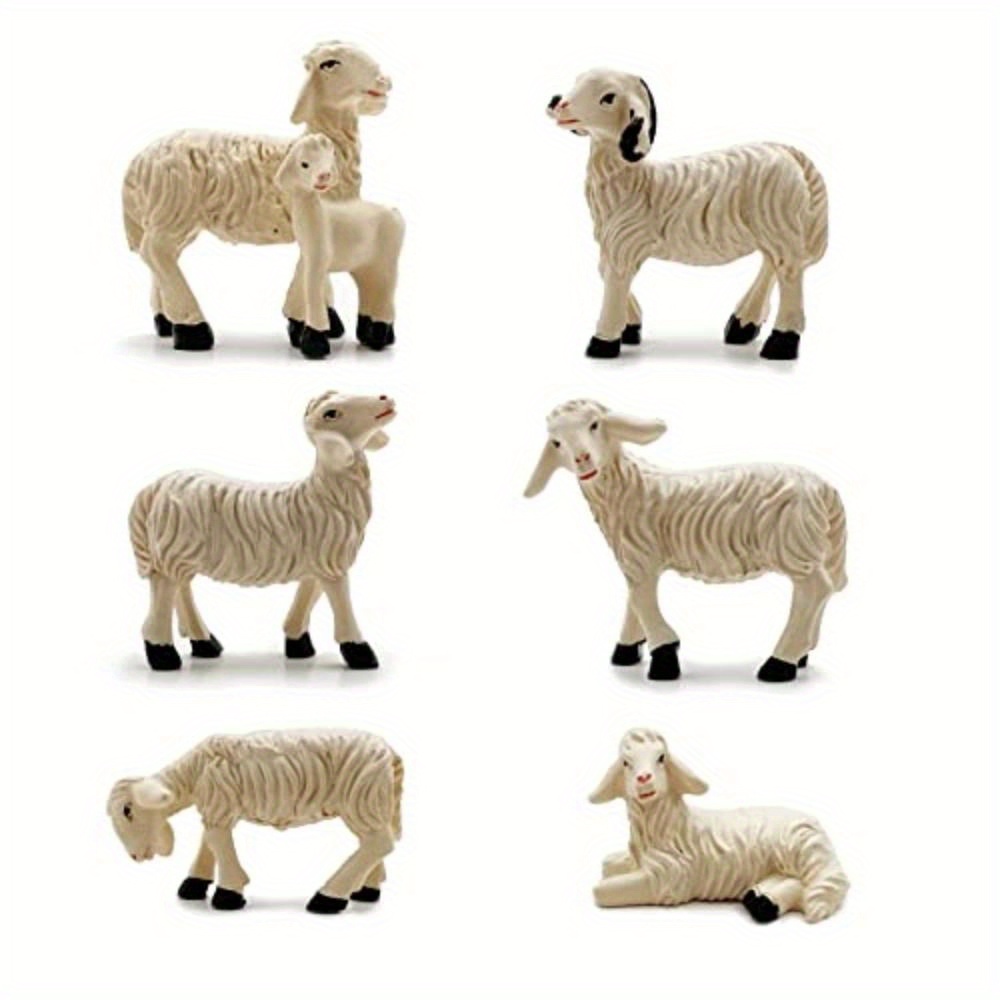 TEMU 6pcs Miniature Garden Figurines Garden Sheep Statues Outdoor Decor Garden Art For Fall Winter Garden Decor