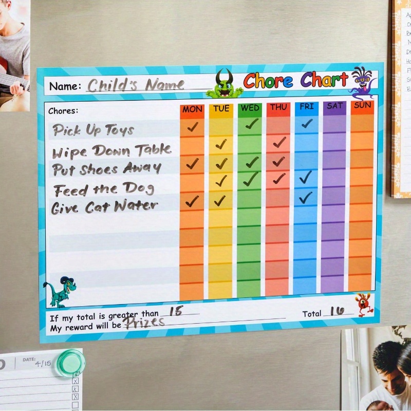 

2 Pack Pvc Chore Chart For Kids - Reusable Behavior Reward Chart With Cartoon Monster Design For Classroom And Home Use