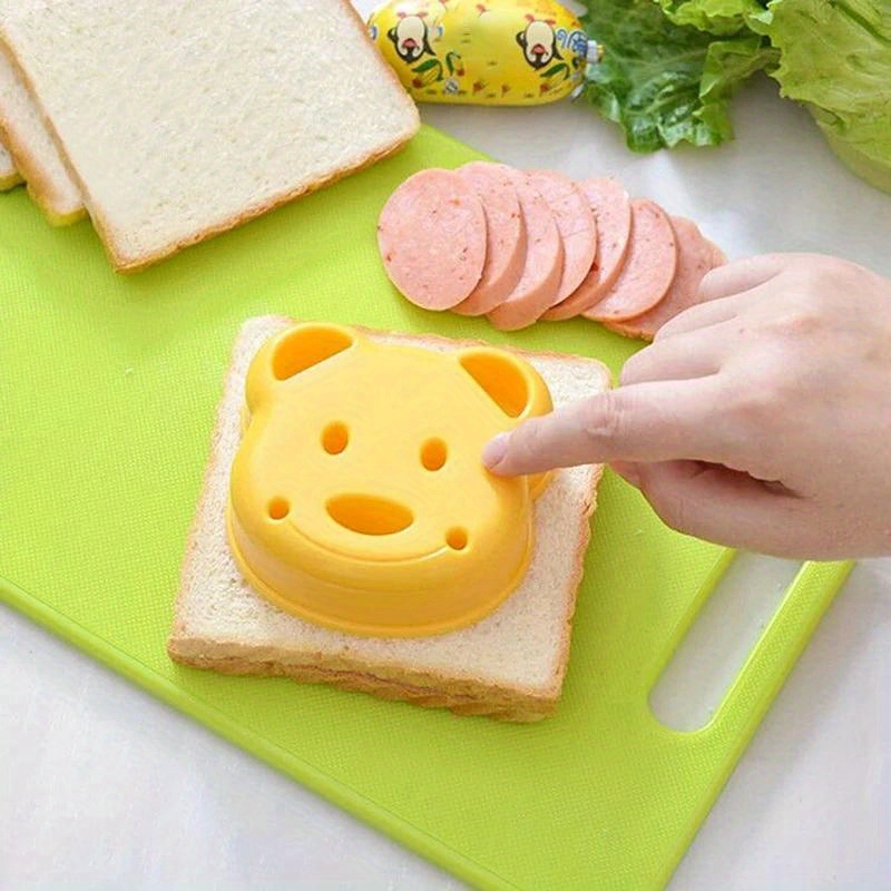 3pcs sandwich cutter set plastic bread knife with mini cartoon rabbit bear and car shapes for kids bento lunch mold details 4