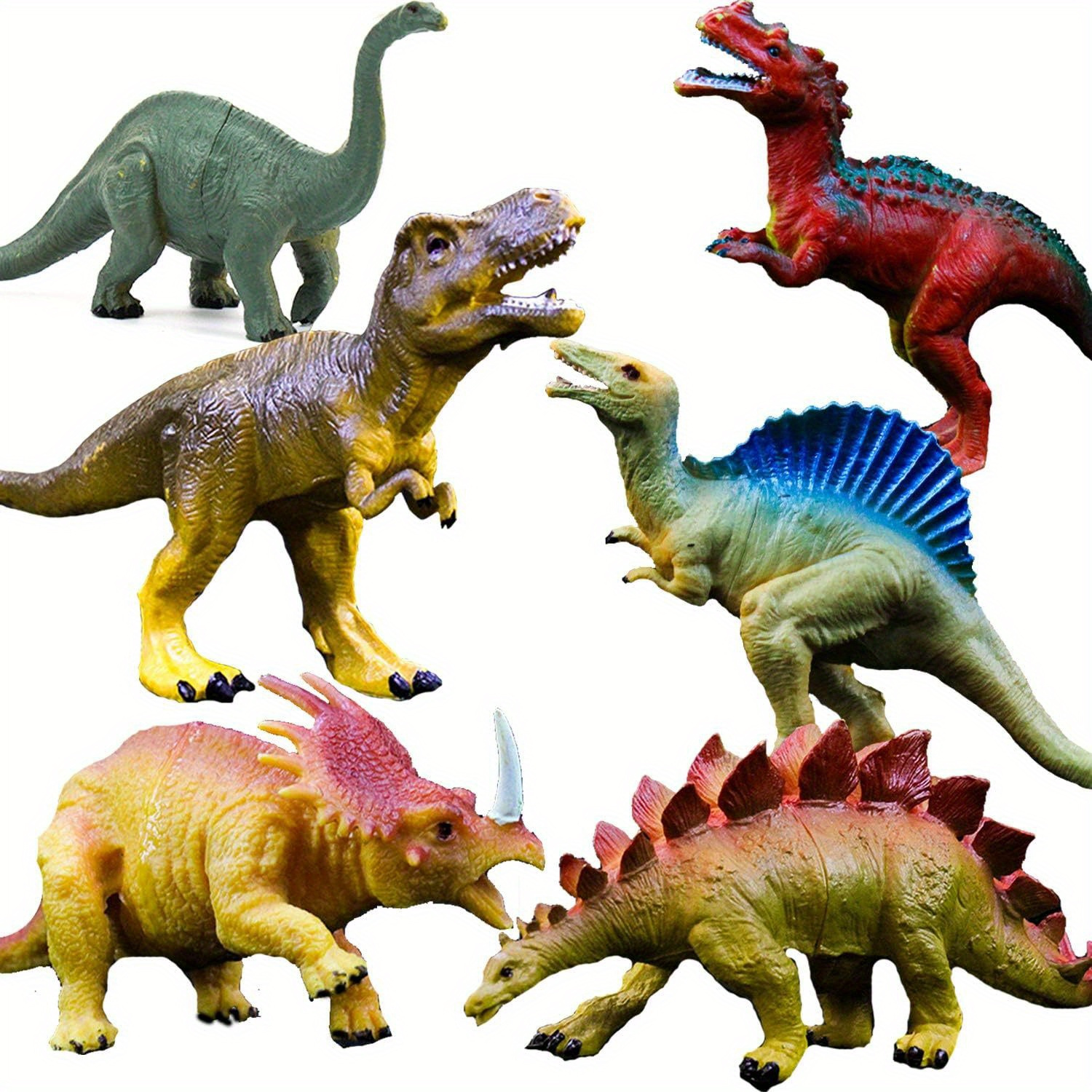 

6pcs Dinosaur Toy Set - Realistic Large Plastic Dinosaur Figures For Kids, Play, Education - Includes T-rex, Stegosaurus & More - Durable, Non-feathered, No Electricity Needed