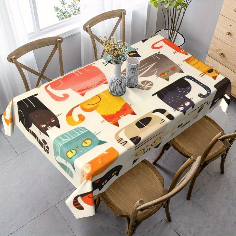 

1pc, Table Cover, Colorful Cat Pattern Tablecloth With Waterproof And Stain-resistant Features, Suitable For Kitchen, Dining Room, Parties, And Outdoor Use
