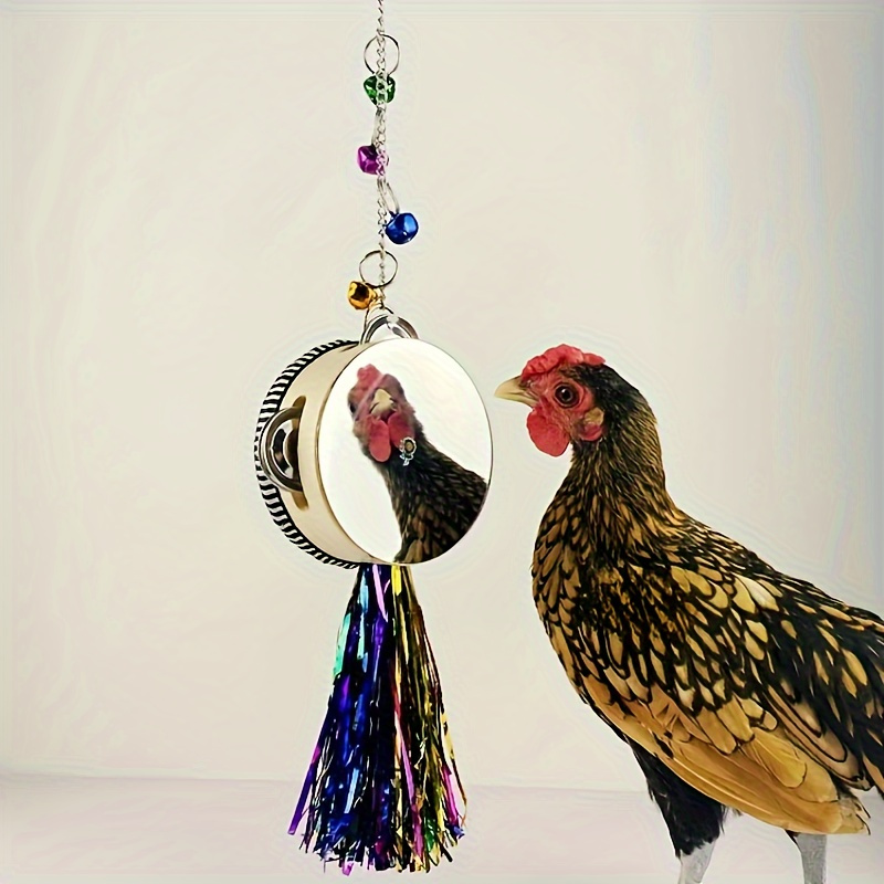 

Interactive Chicken Toy With Mirror & Bell - Double-sided Hanging Play Mirror For Birds, Durable Plastic, Random Bell Color