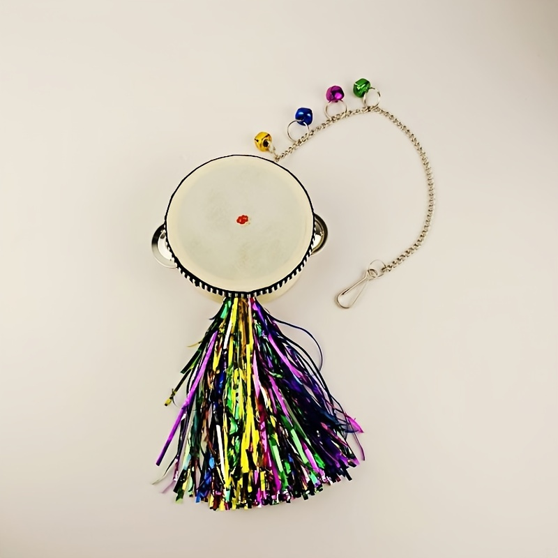 TEMU 1pc, Chicken Mirror And Drum Toy, Hanging Mirror, Double-sided Play Bird Drum Mirror Toy, Bell Color Random