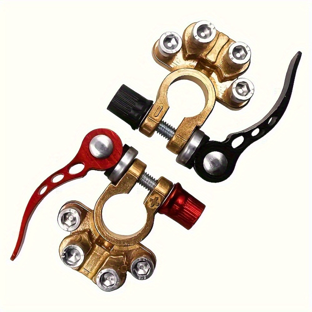 TEMU 2pcs Heavy-duty Zinc Alloy Car Battery Terminal Clamps - Quick Release, Positive & Negative Pole Head