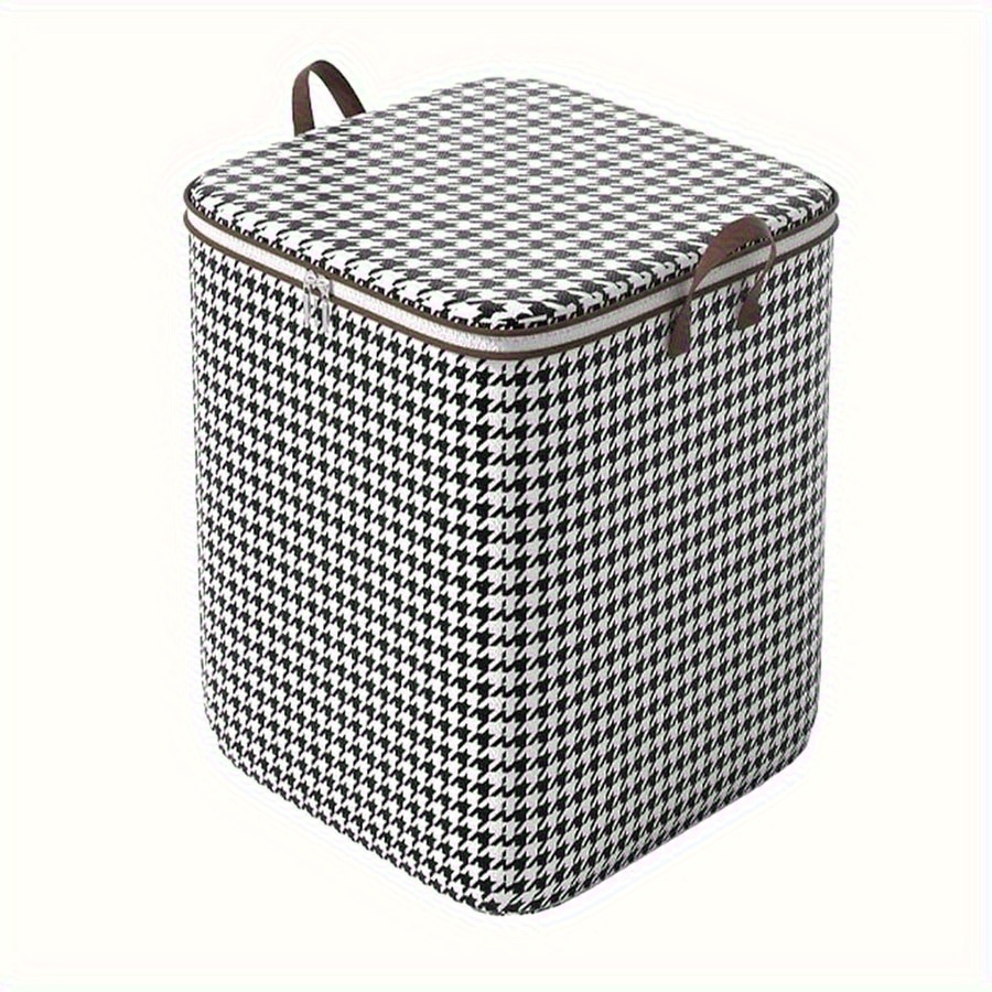 

Houndstooth Printed Non-woven Storage Bag, Large Capacity Dustproof Zipper Organizer, Wardrobe Blanket Container With Thickened Design For Home Organization
