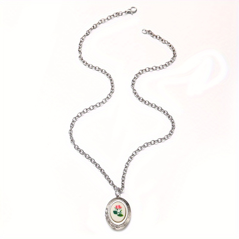 Vintage Rose Patterned Pendant Necklace, Elegant Gift for Women