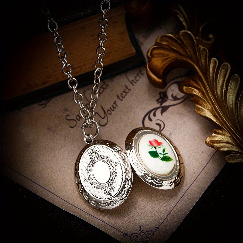 Vintage Rose Patterned Pendant Necklace, Elegant Gift for Women