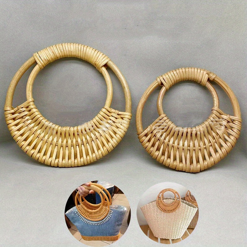 

Handcrafted Rattan Woven Circle Handle - Diy Bag Accessory, 1pc