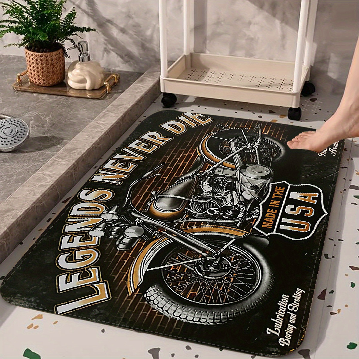 

Motorcycle-themed Non-slip Bath Mat With Super Absorbent Sponge Pad - Thick, Washable Polyester Rug For Shower, Bathtub, And Kitchen Floor Bath Mats For Bathroom Bath Mats