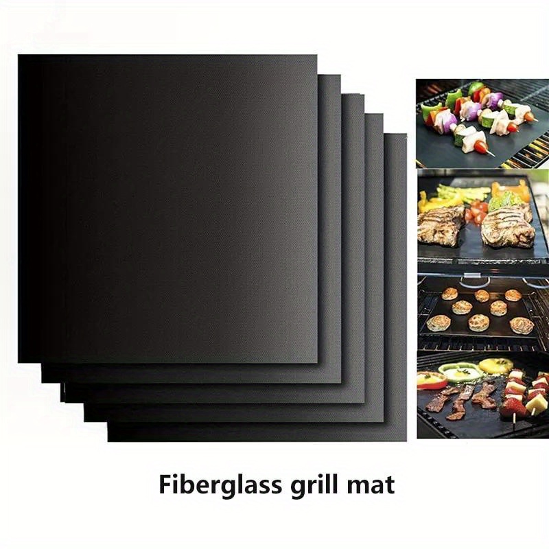 

Non-stick Black Bbq Grill Mat - Reusable, Easy Clean Cooking Pad For Outdoor Barbecue & Baking, 15.7" X 12.9", Essential Party Accessory