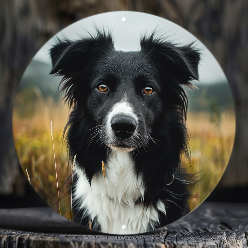 

indestructible Aluminum" Charming Border Collie Field Scene - 8x8" Round Aluminum Sign | Durable & Uv Protected Outdoor/indoor Decor