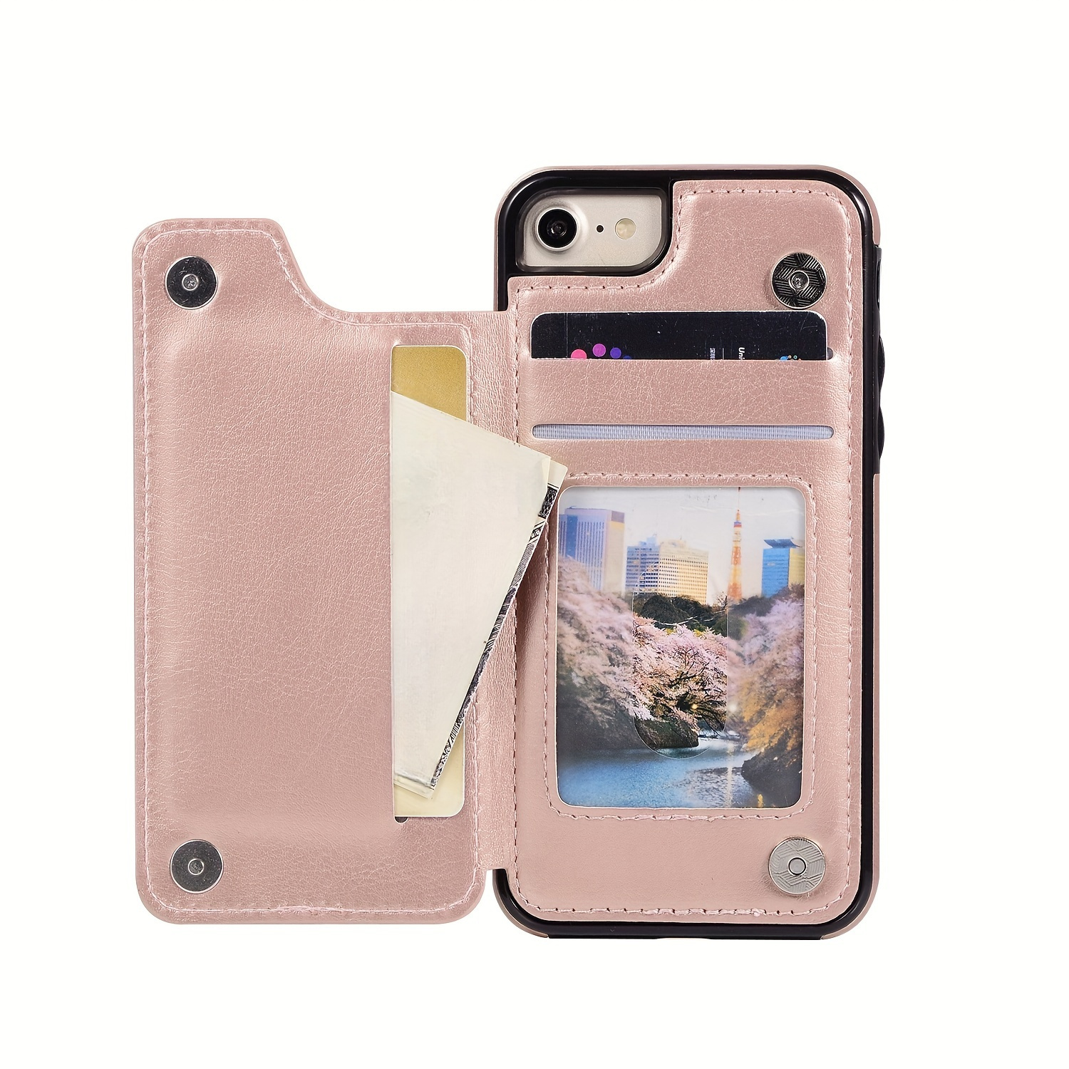 Wallet Case With Card Holder For iPhone SE 2022/2020/7/8 Leather Card  Slots Case, Double Magnetic Clasp