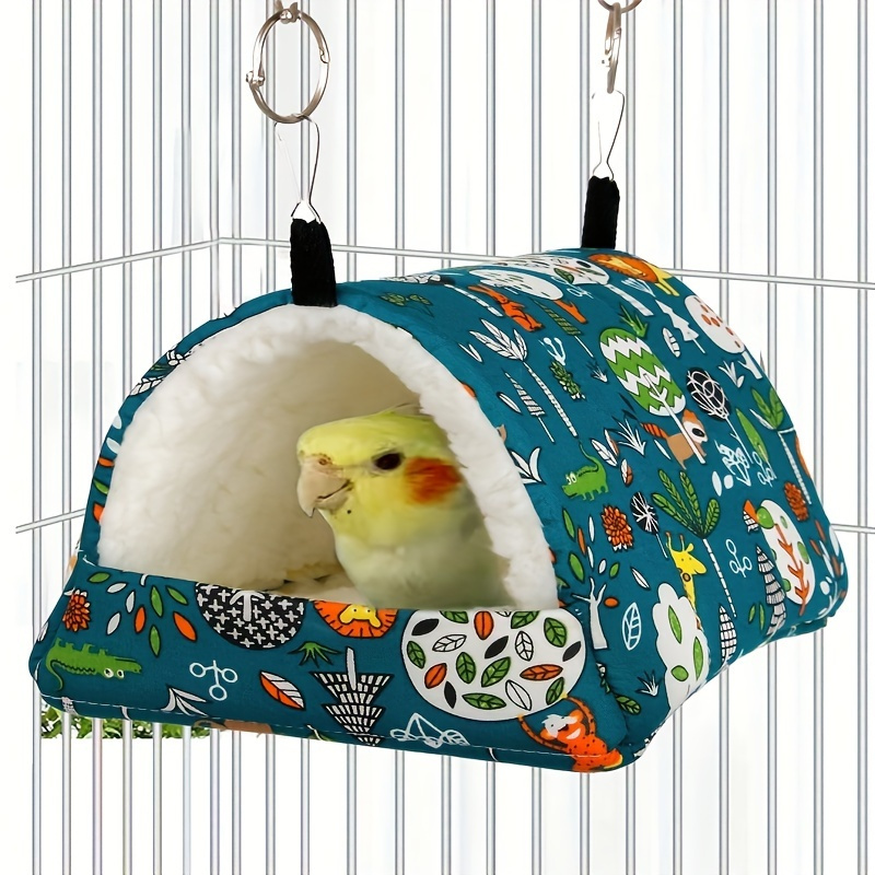 

Cartoon Printed Cotton Bird Nest, Triangular Fleece Hammock For Birds, Warm Hanging Bedding Toy With Hideout - 1pc