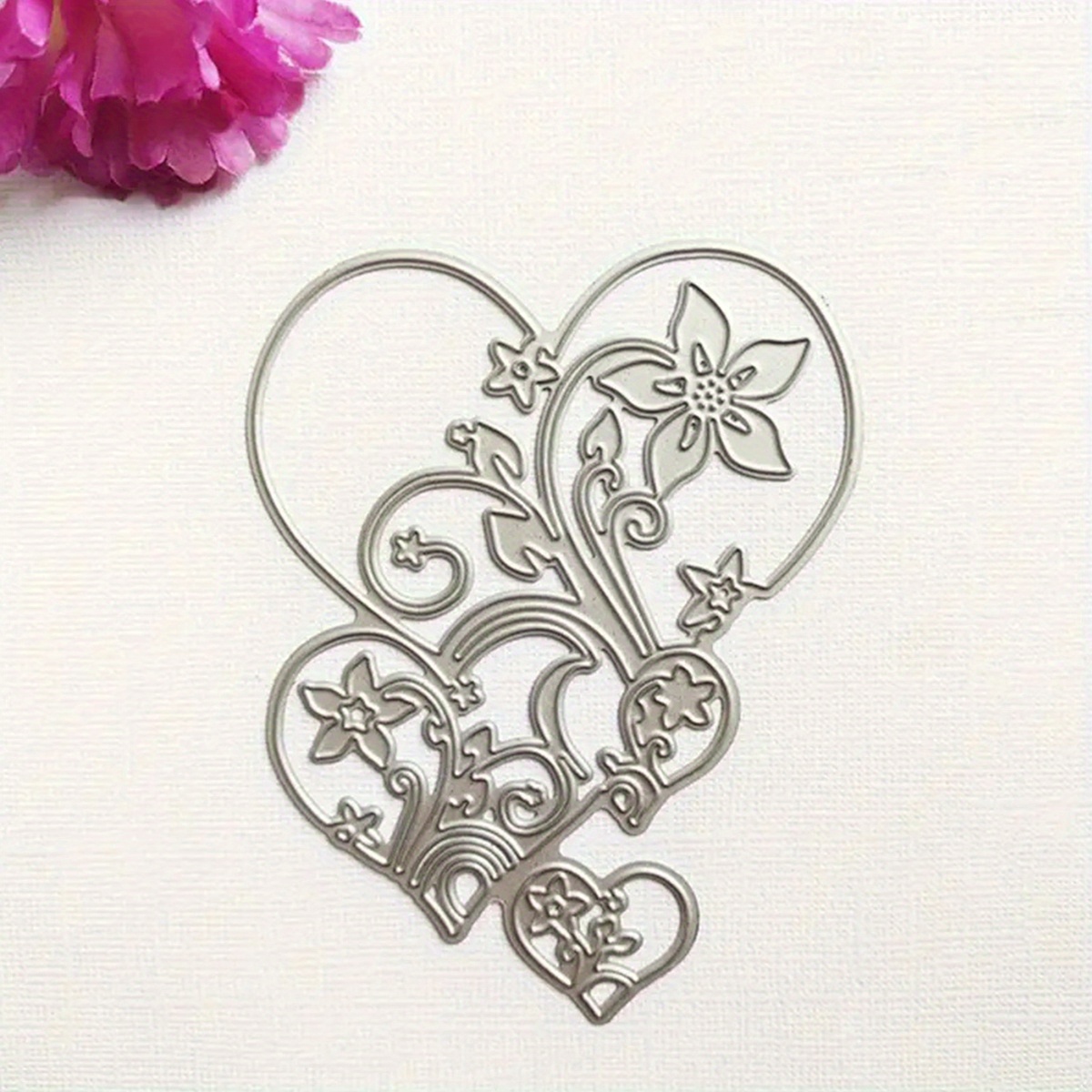 

Metal Embossing Cutting Dies Set - Uncharged Heart And Flower Combination For Diy Scrapbook, Album, Greeting Card Decoration