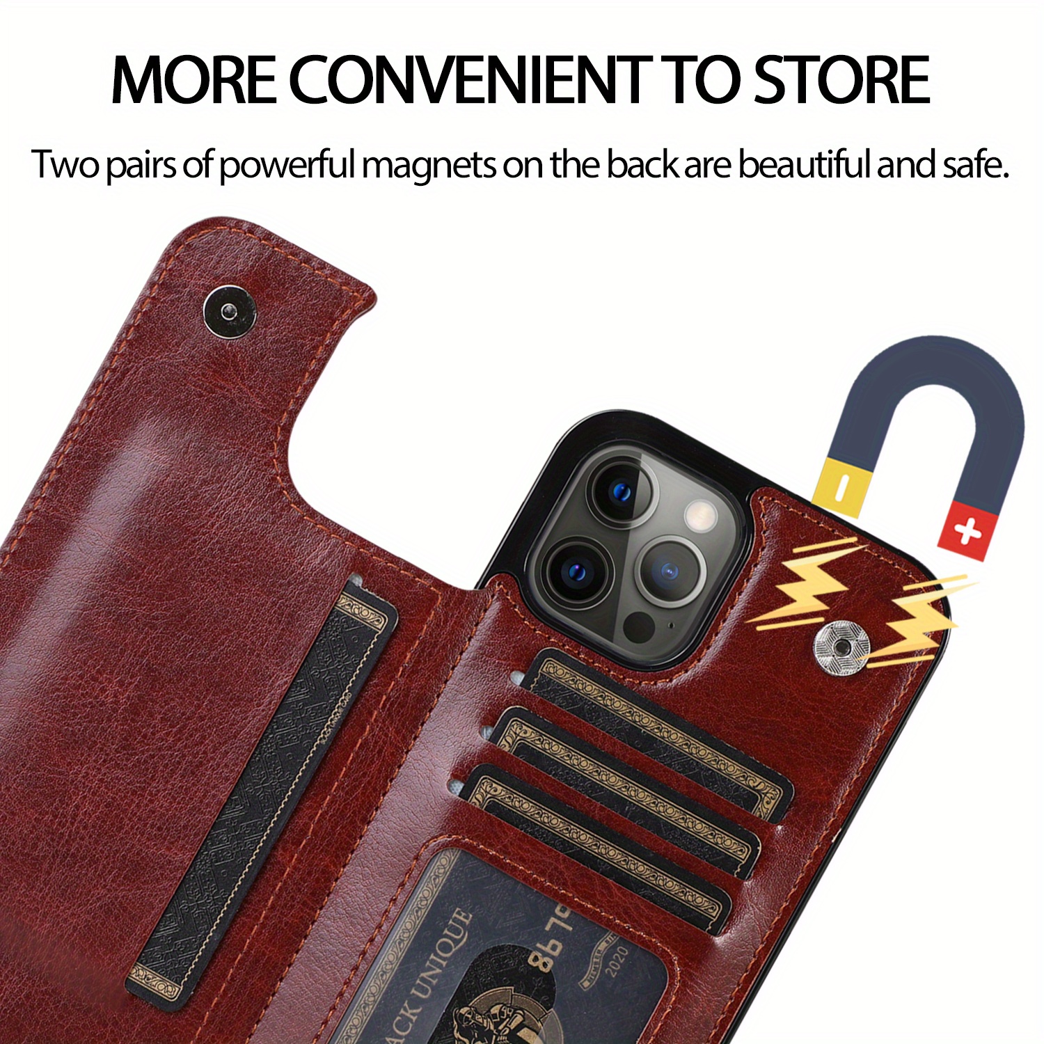for iPhone 16e 16 15 14 Plus 13 12 11 Pro Max SE 2022 7 8 Plus X XR XS Max Wallet Case With Card Holder, Kickstand Card Slots Case, Double Magnetic Clasp and Durable Cover