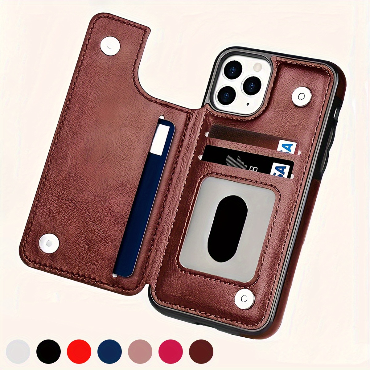 for iPhone 16e 16 15 14 Plus 13 12 11 Pro Max SE 2022 7 8 Plus X XR XS Max Wallet Case With Card Holder, Kickstand Card Slots Case, Double Magnetic Clasp and Durable Cover