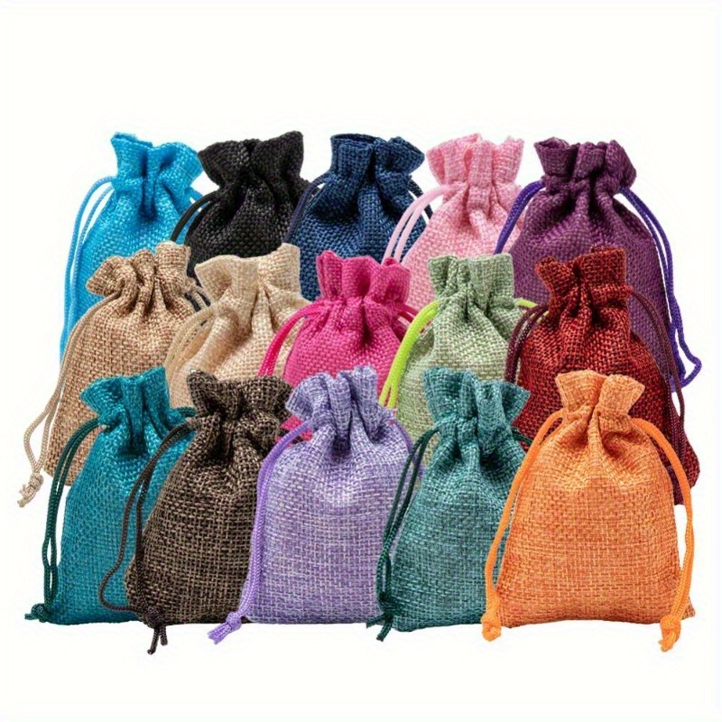 

10pcs Colored Linen Bundle Pocket Jewelry Gift Bag Imitation Jute Bag Small Cloth Bag