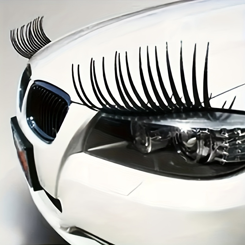 

1 Pair 3d Rubber Black False Eyelash Stickers For Car Headlights - Decorative & Self-adhesive For Unique Style And Enhanced Visibility