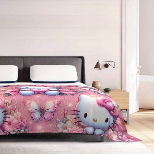 Sanrio Hello Kitty Kuromi Patterned Fleece Throw Blanket for Sofa, Bed, Office, Travel, and RV - Soft and Cozy Blanket for Holiday Gift Giving