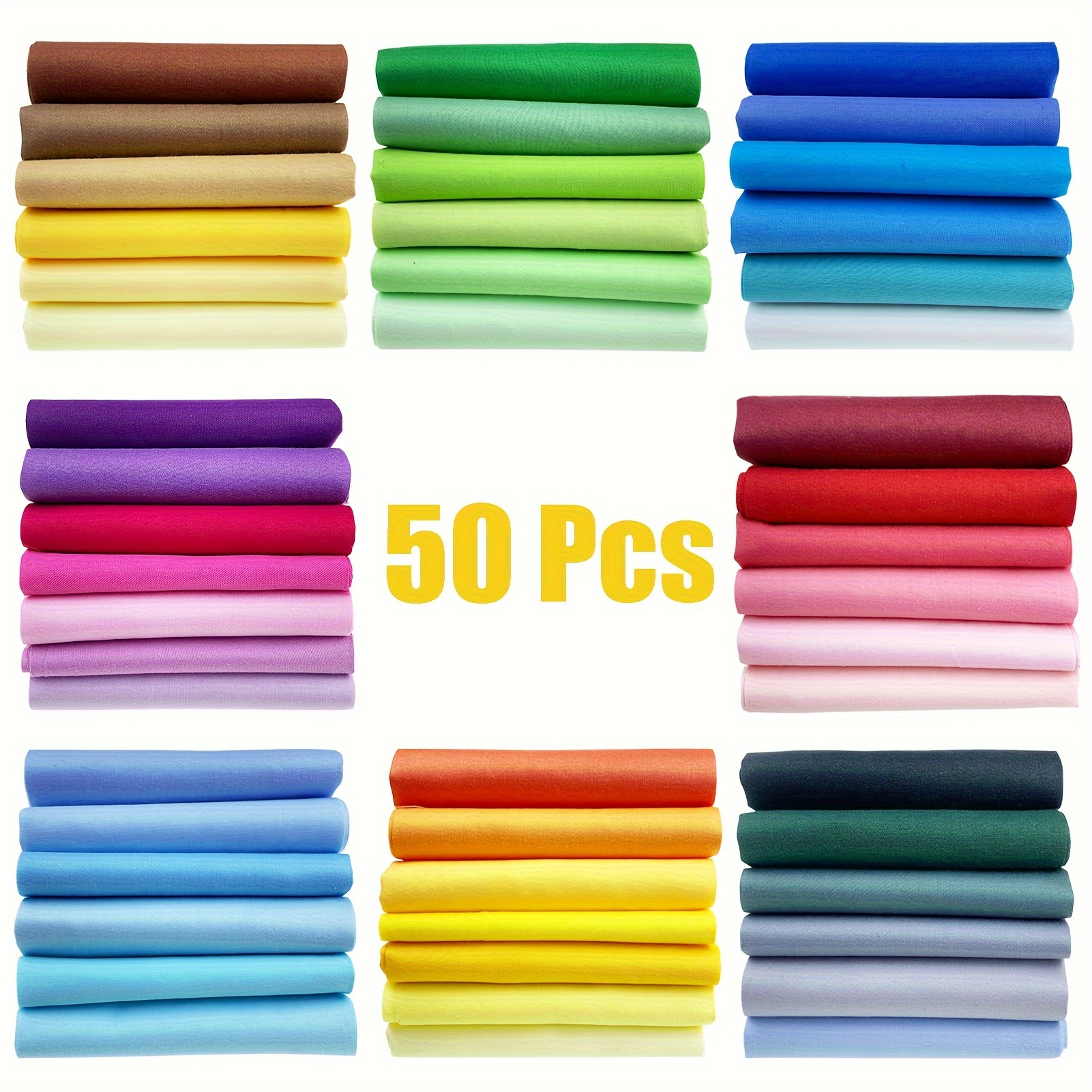 Image of 50pcs 25x25cm/9.84x9.84inch 100% Cotton Twill Weave Fabric - Assorted Colors For Diy Crafts, Quilting, Sewing & Home Decor Projects