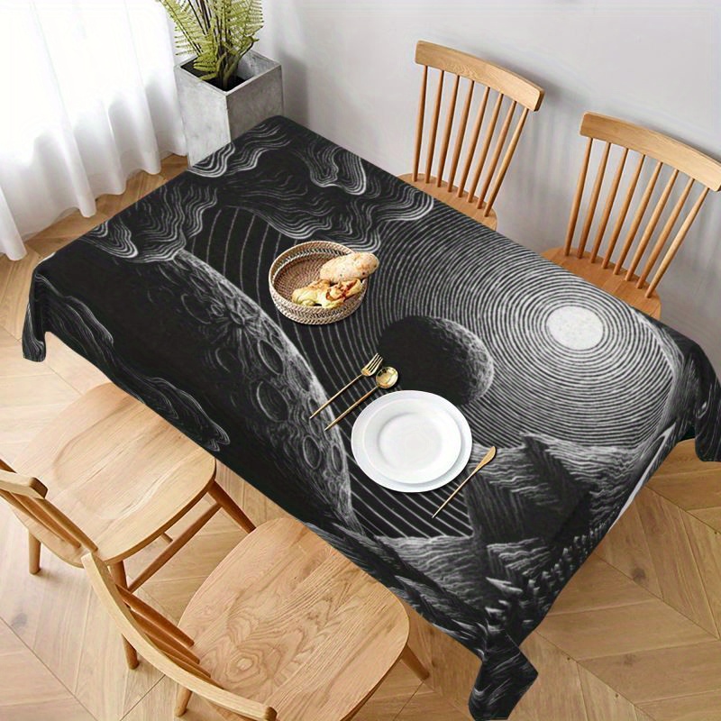 

1pc, Tablecloth, Black And White Starry Sky Printed Table Cover, Waterproof And Stain Resistant For Kitchen Dining Room Party And Yard Table Cloth, Suitable For Indoor Decor